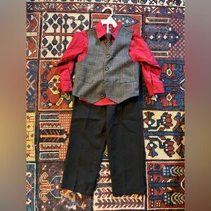 Arrow Kids Red Dress Shirt with Gray Vest and Black Pants Matching Set